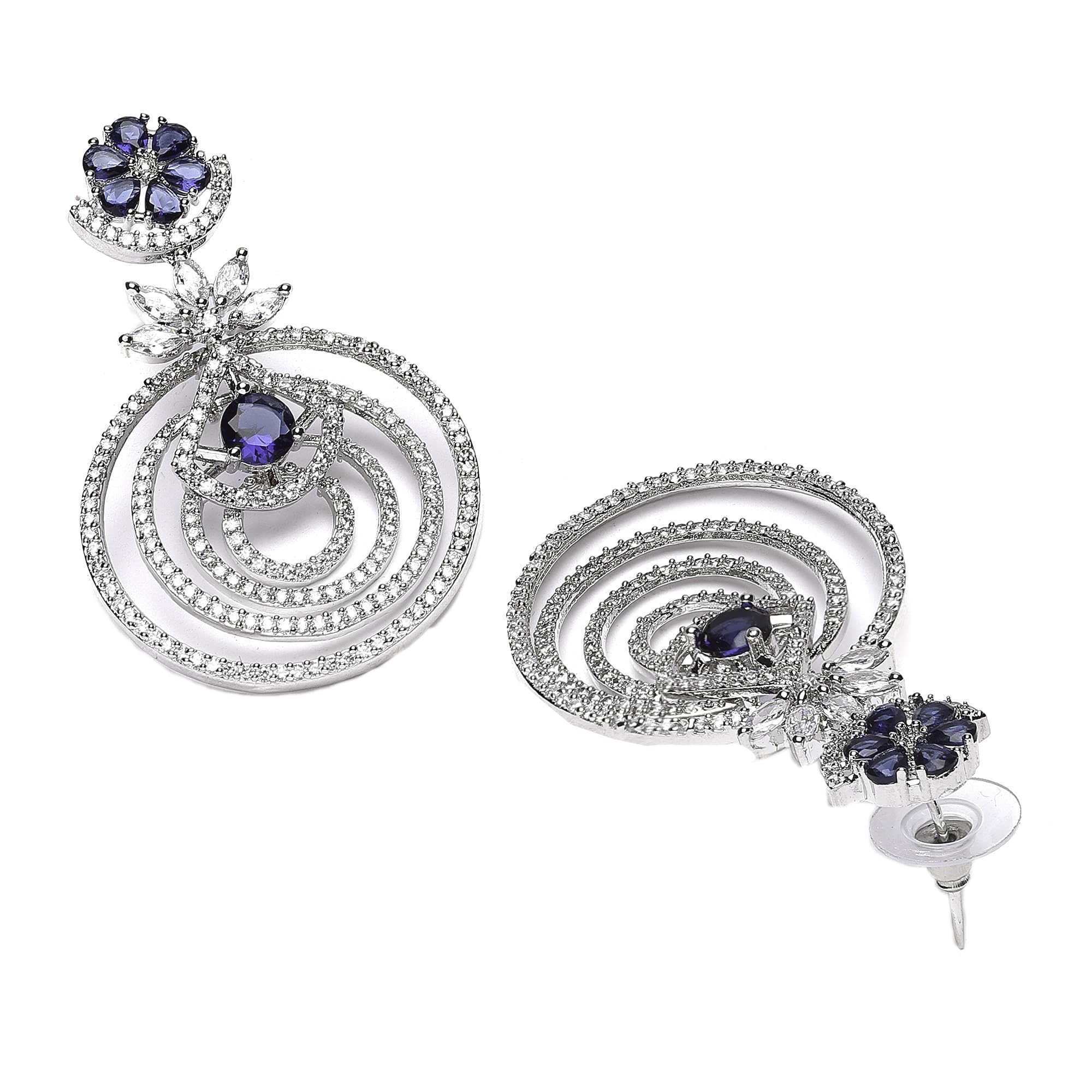 American Diamond Floral Layered Drop Earrings